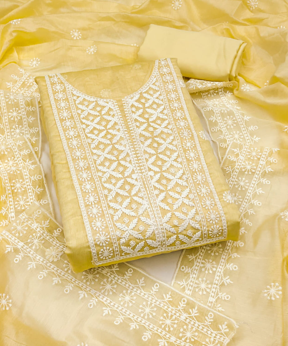 Traditional Wedding Wear Designer Indian Chanderi Work Top Bottom&Dupatta
