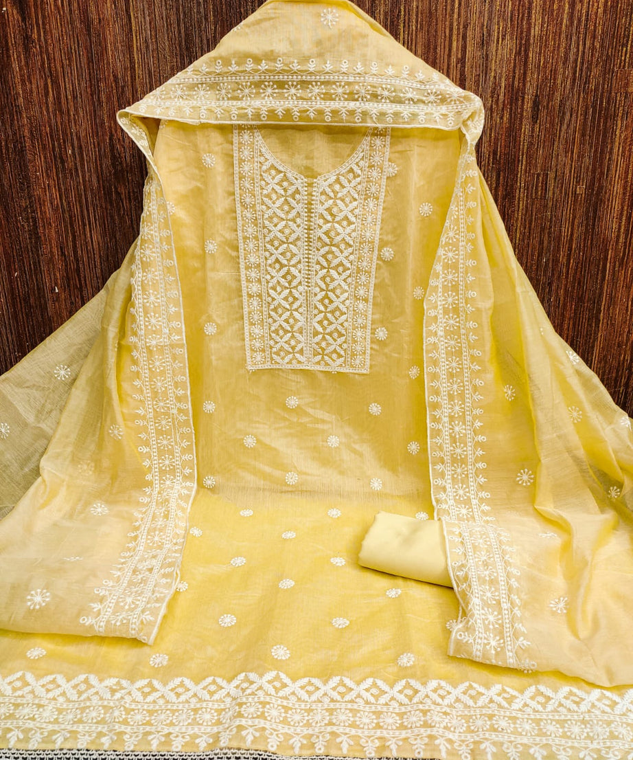 Traditional Wedding Wear Designer Indian Chanderi Work Top Bottom&Dupatta