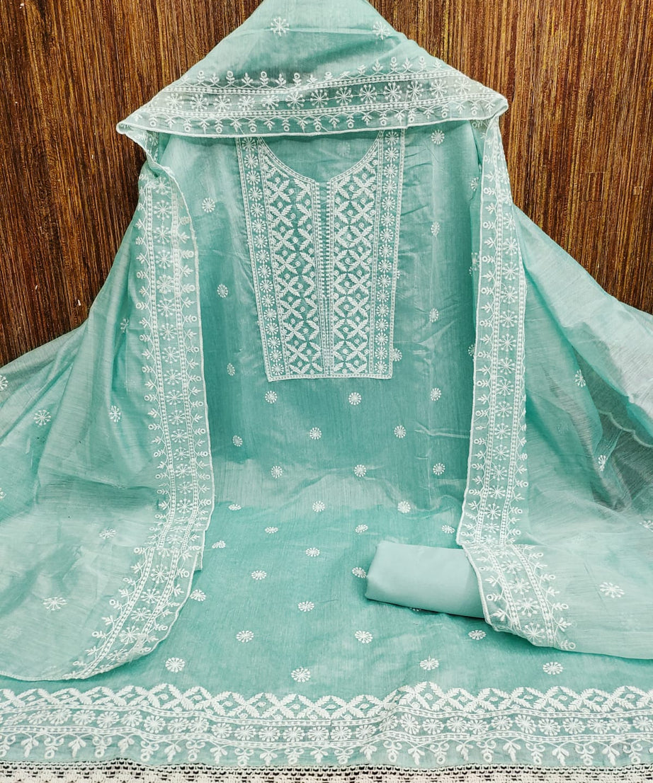 Traditional Wedding Wear Designer Indian Chanderi Work Top Bottom&Dupatta