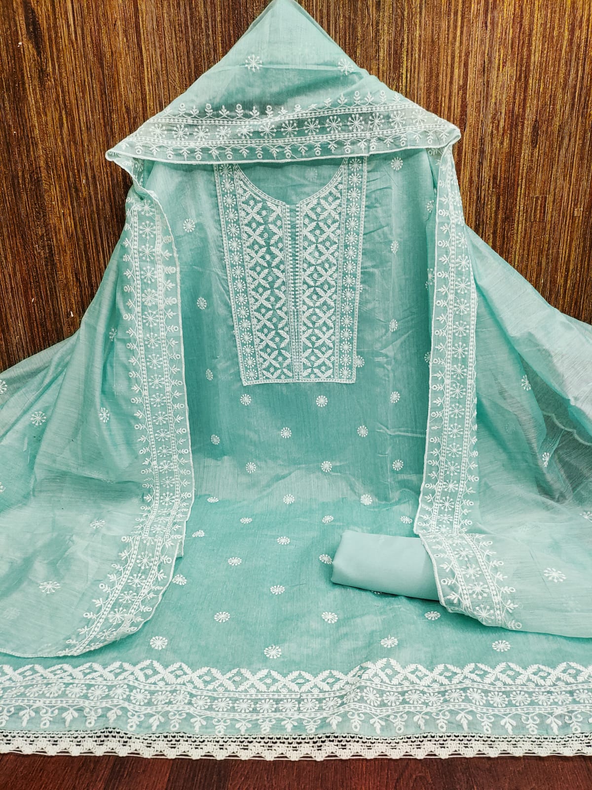 Traditional Wedding Wear Designer Indian Chanderi Work Top Bottom&Dupatta