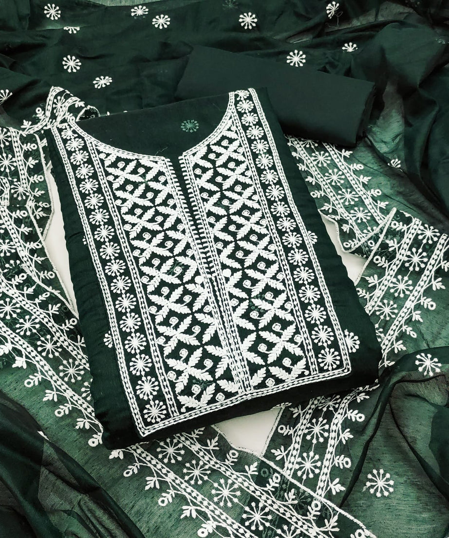 Traditional Wedding Wear Designer Indian Chanderi Work Top Bottom&Dupatta