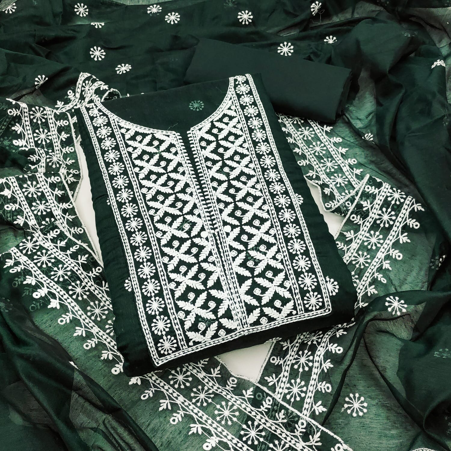 Traditional Wedding Wear Designer Indian Chanderi Work Top Bottom&Dupatta