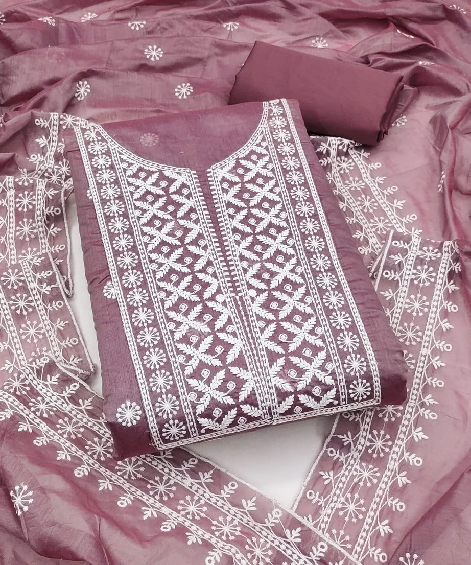 Traditional Wedding Wear Designer Indian Chanderi Work Top Bottom&Dupatta