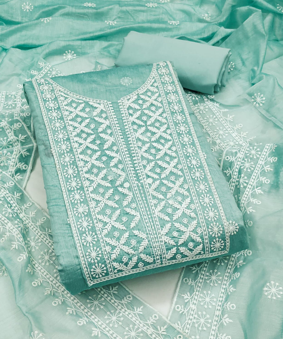 Traditional Wedding Wear Designer Indian Chanderi Work Top Bottom&Dupatta