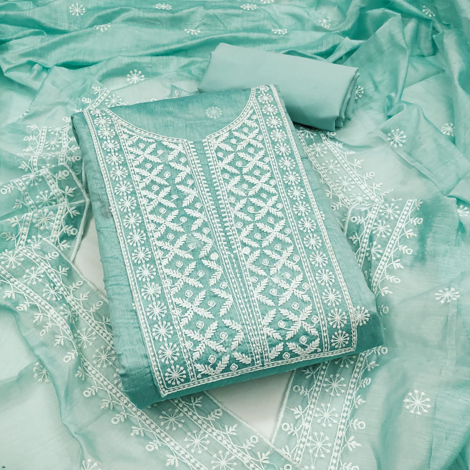 Traditional Wedding Wear Designer Indian Chanderi Work Top Bottom&Dupatta