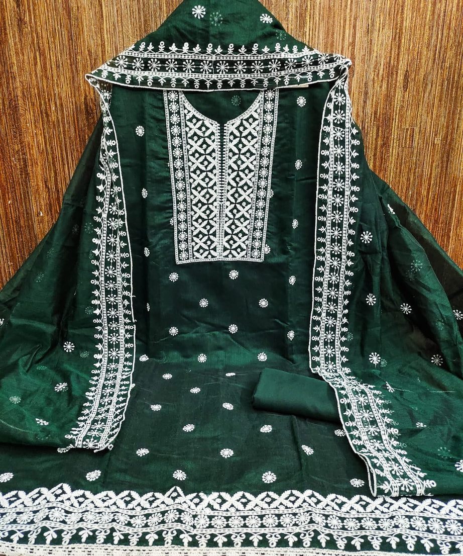 Traditional Wedding Wear Designer Indian Chanderi Work Top Bottom&Dupatta