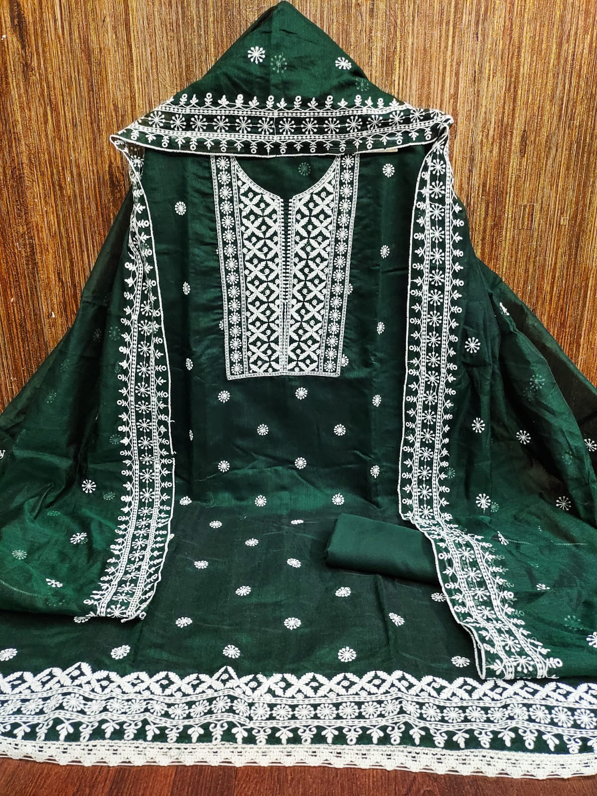 Traditional Wedding Wear Designer Indian Chanderi Work Top Bottom&Dupatta