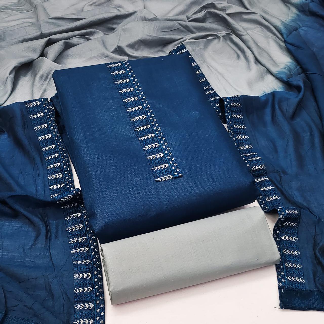 Women's Slub Cotton Tie Work Wedding Festival Wear Top Bottom & Dupatta