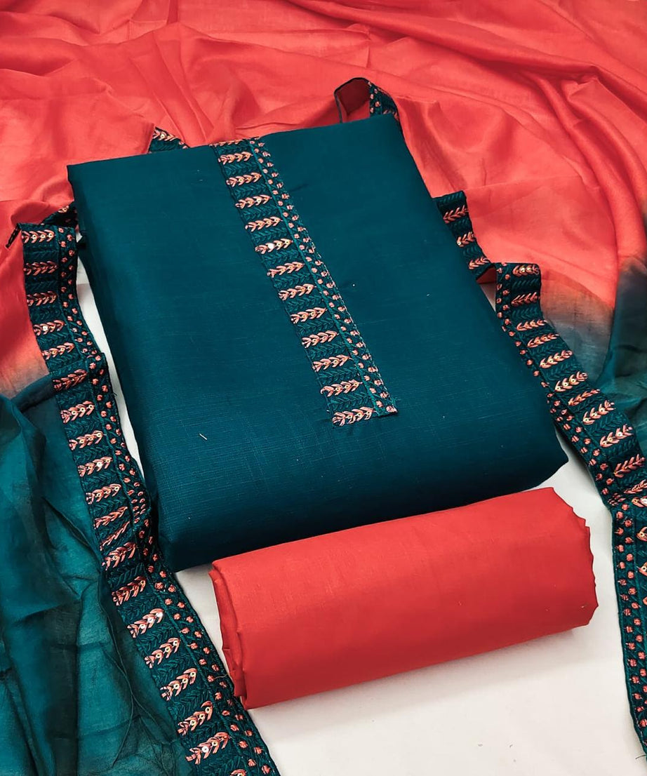 Women's Slub Cotton Tie Work Wedding Festival Wear Top Bottom & Dupatta