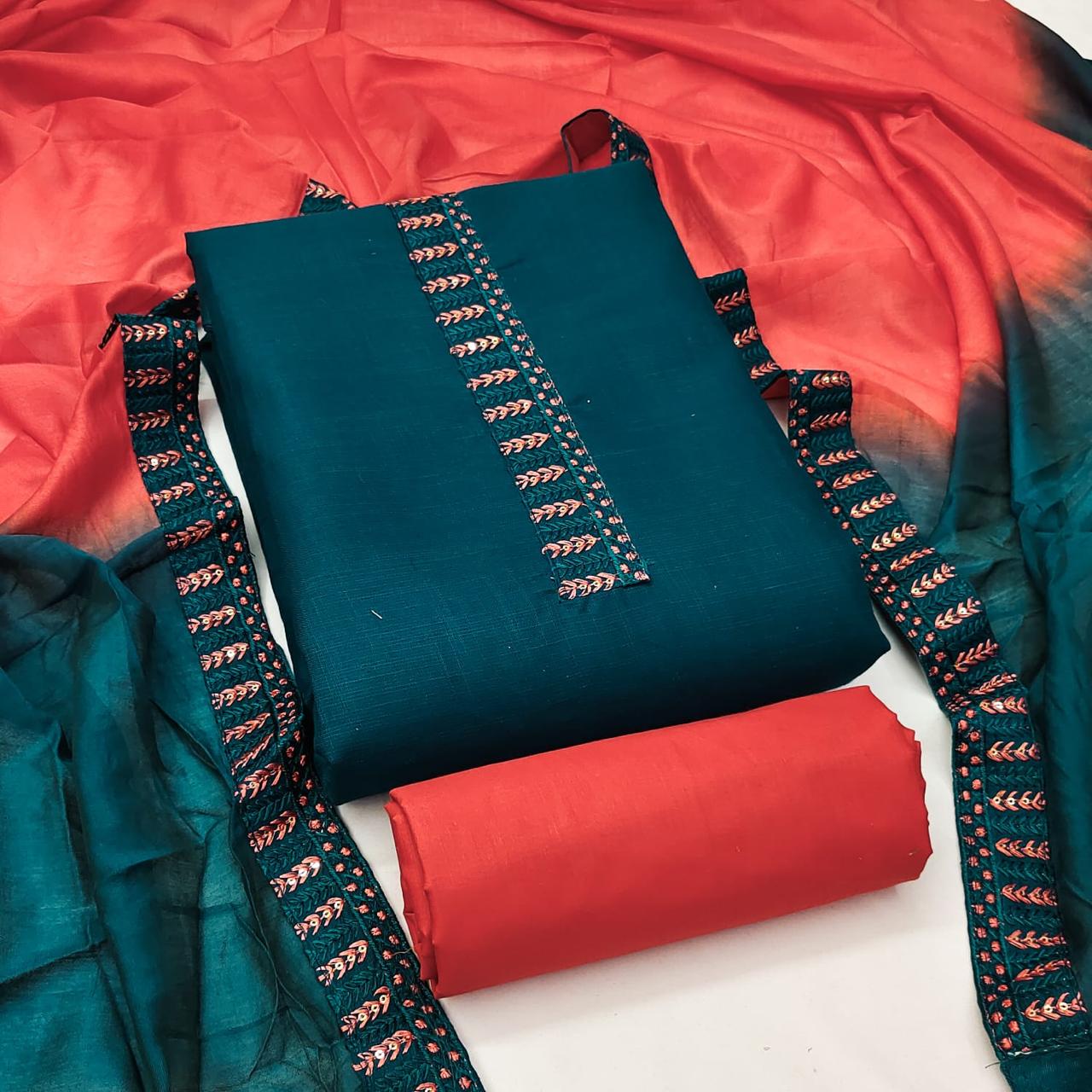 Women's Slub Cotton Tie Work Wedding Festival Wear Top Bottom & Dupatta