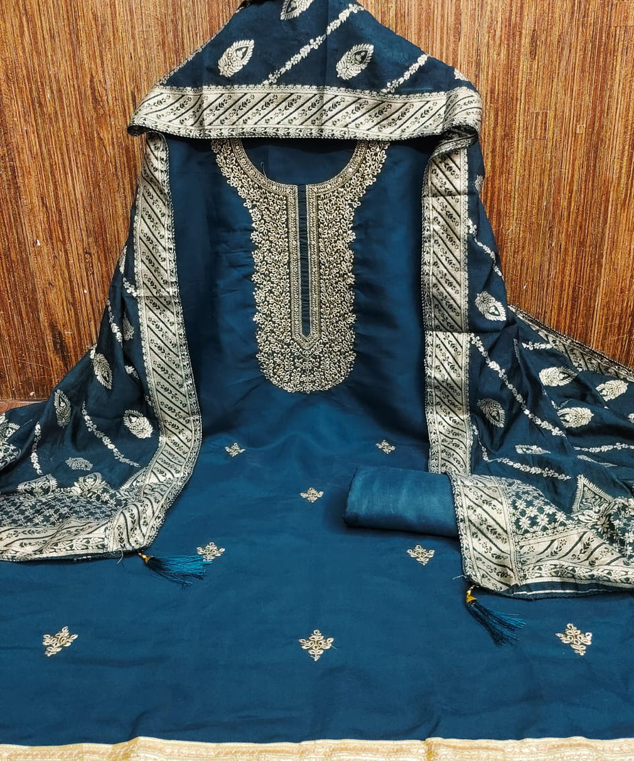 Traditional Wedding Wear Indian Roman Silk Designer Top Bottom & Dupatta