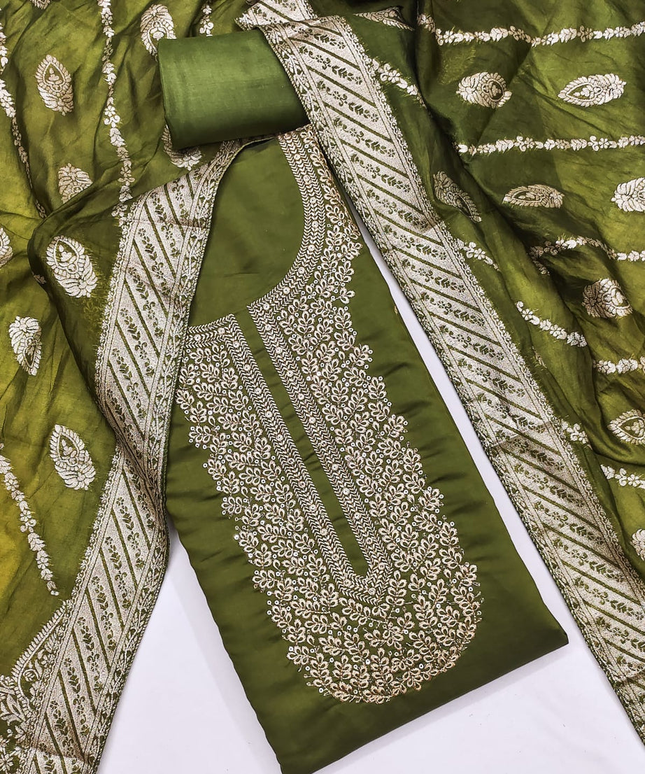 Traditional Wedding Wear Indian Roman Silk Designer Top Bottom & Dupatta