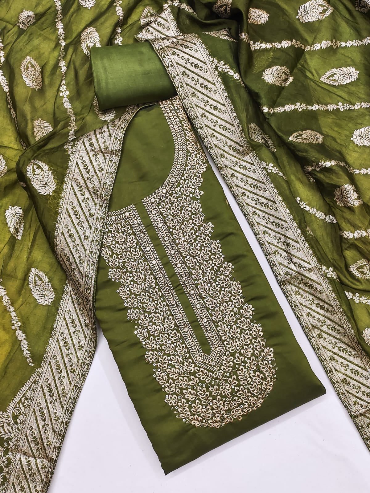 Traditional Wedding Wear Indian Roman Silk Designer Top Bottom & Dupatta