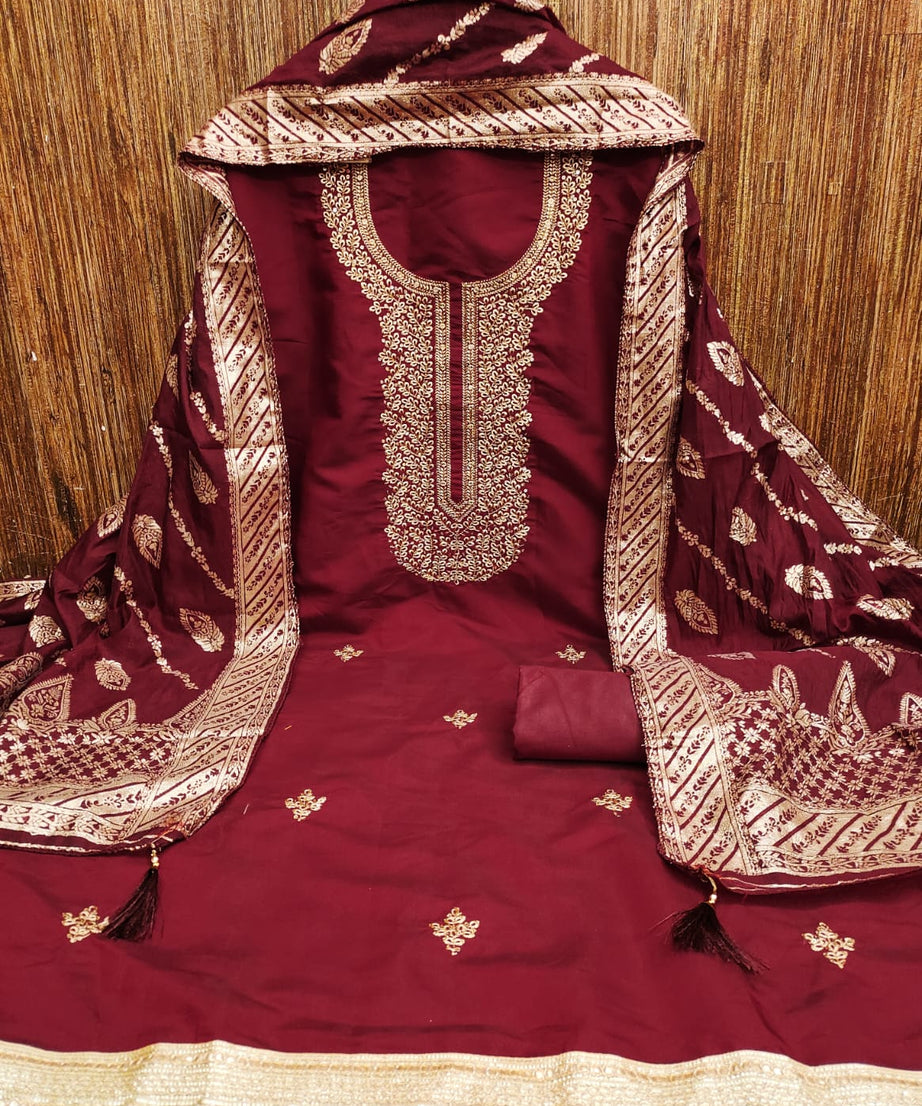 Traditional Wedding Wear Indian Roman Silk Designer Top Bottom & Dupatta