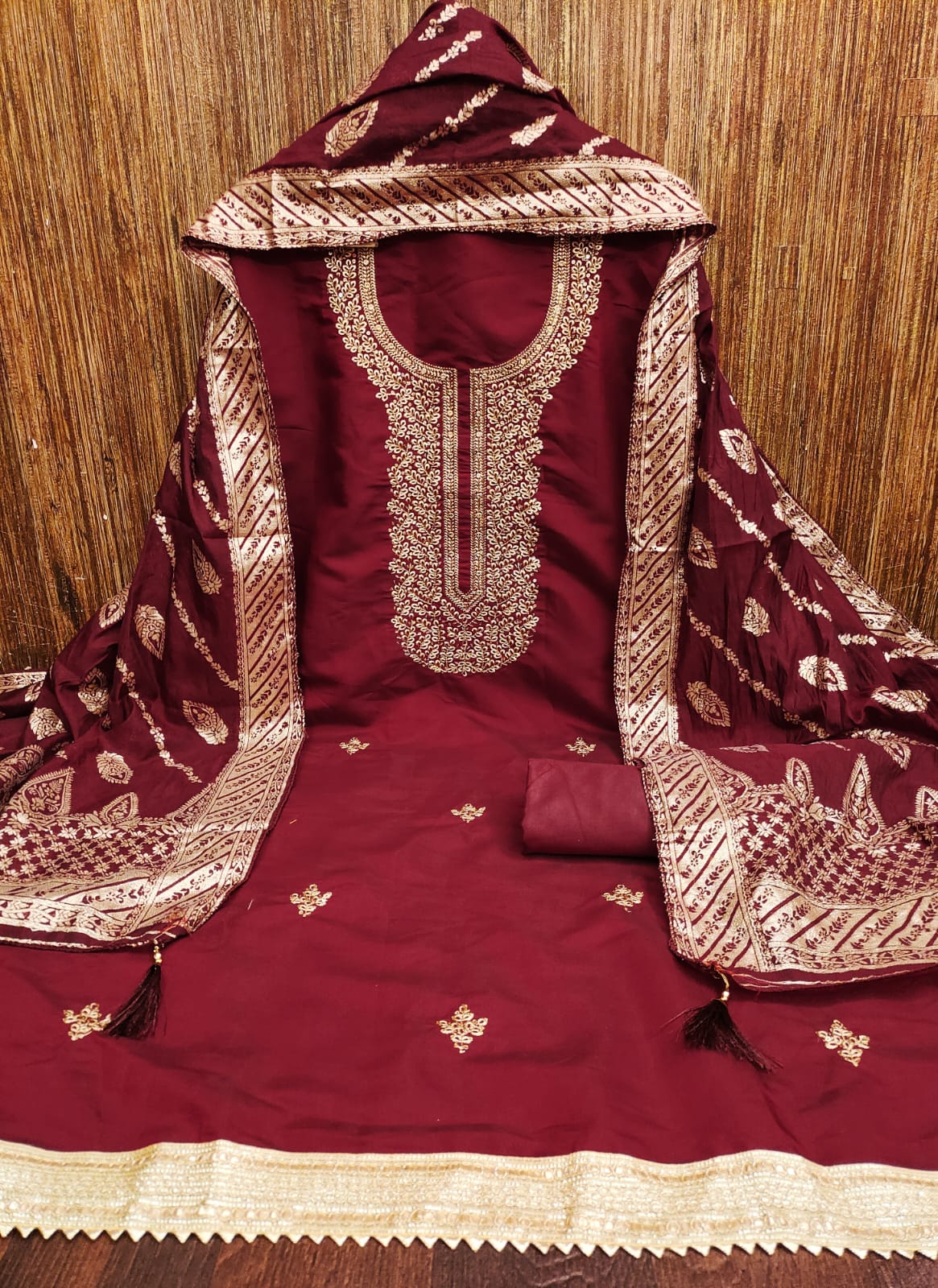 Traditional Wedding Wear Indian Roman Silk Designer Top Bottom & Dupatta
