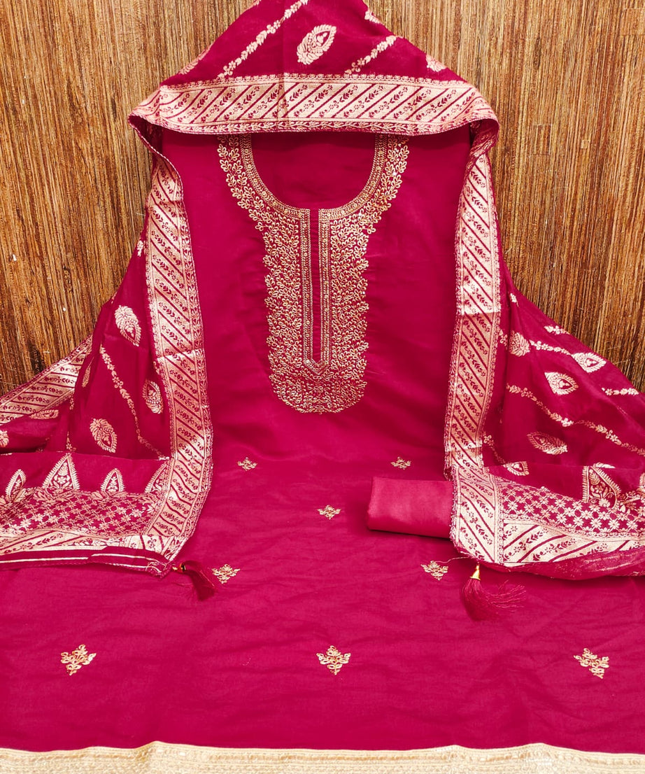 Traditional Wedding Wear Indian Roman Silk Designer Top Bottom & Dupatta
