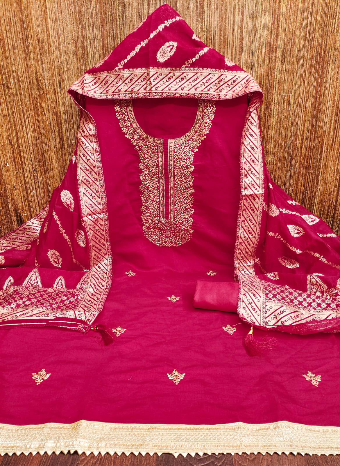 Traditional Wedding Wear Indian Roman Silk Designer Top Bottom & Dupatta
