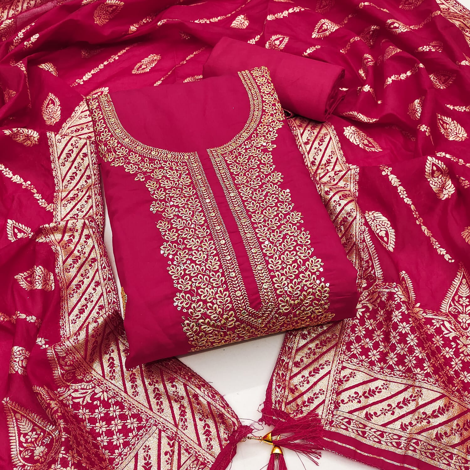 Traditional Wedding Wear Indian Roman Silk Designer Top Bottom & Dupatta