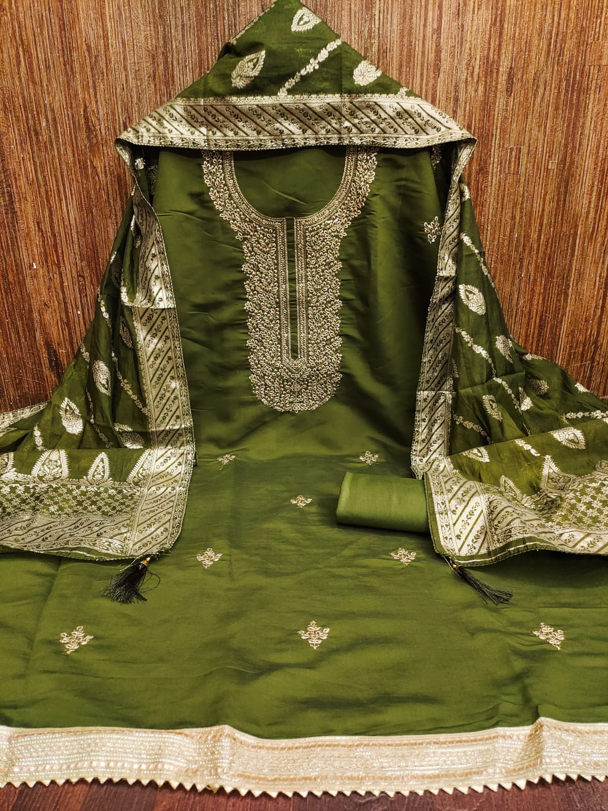 Traditional Wedding Wear Indian Roman Silk Designer Top Bottom & Dupatta