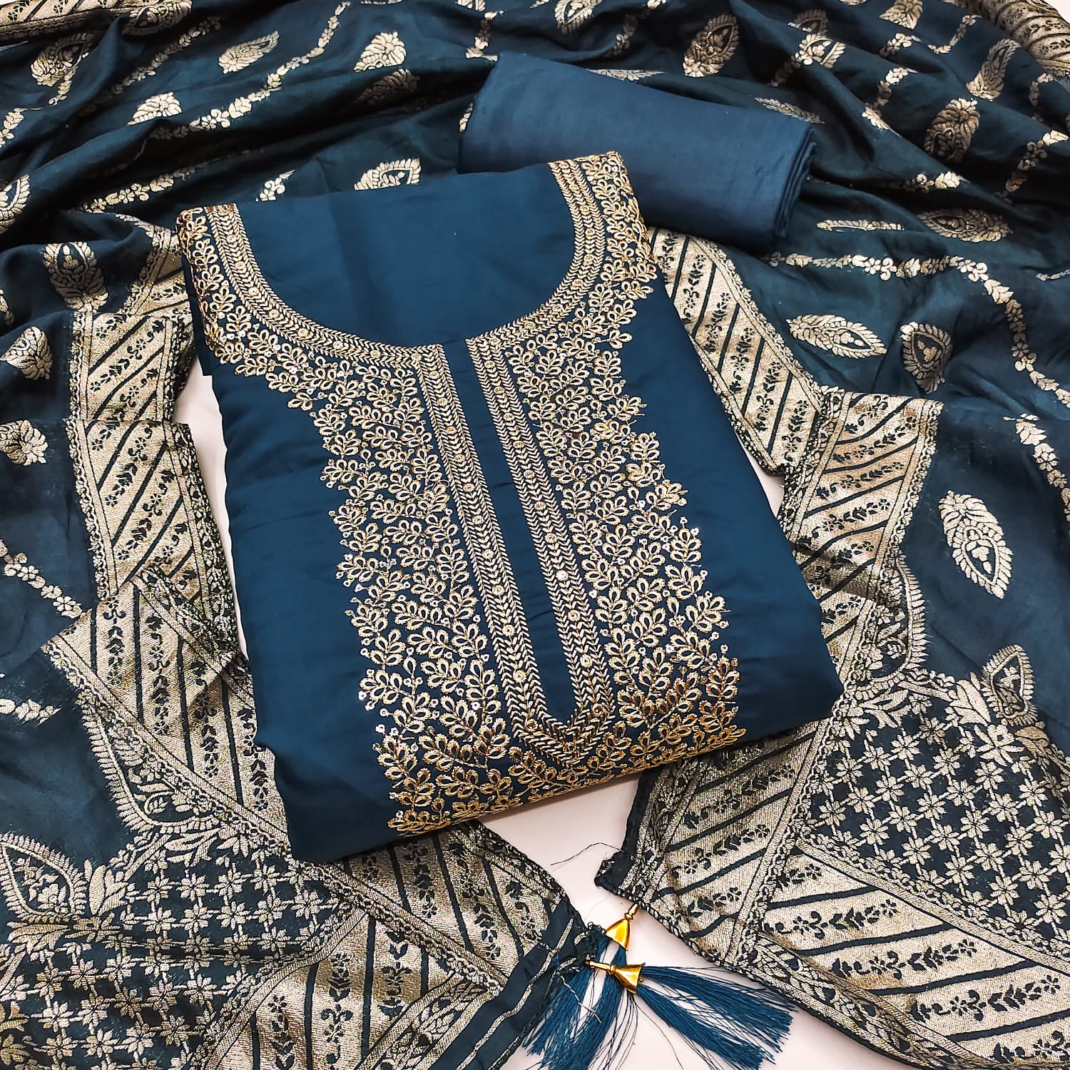 Traditional Wedding Wear Indian Roman Silk Designer Top Bottom & Dupatta