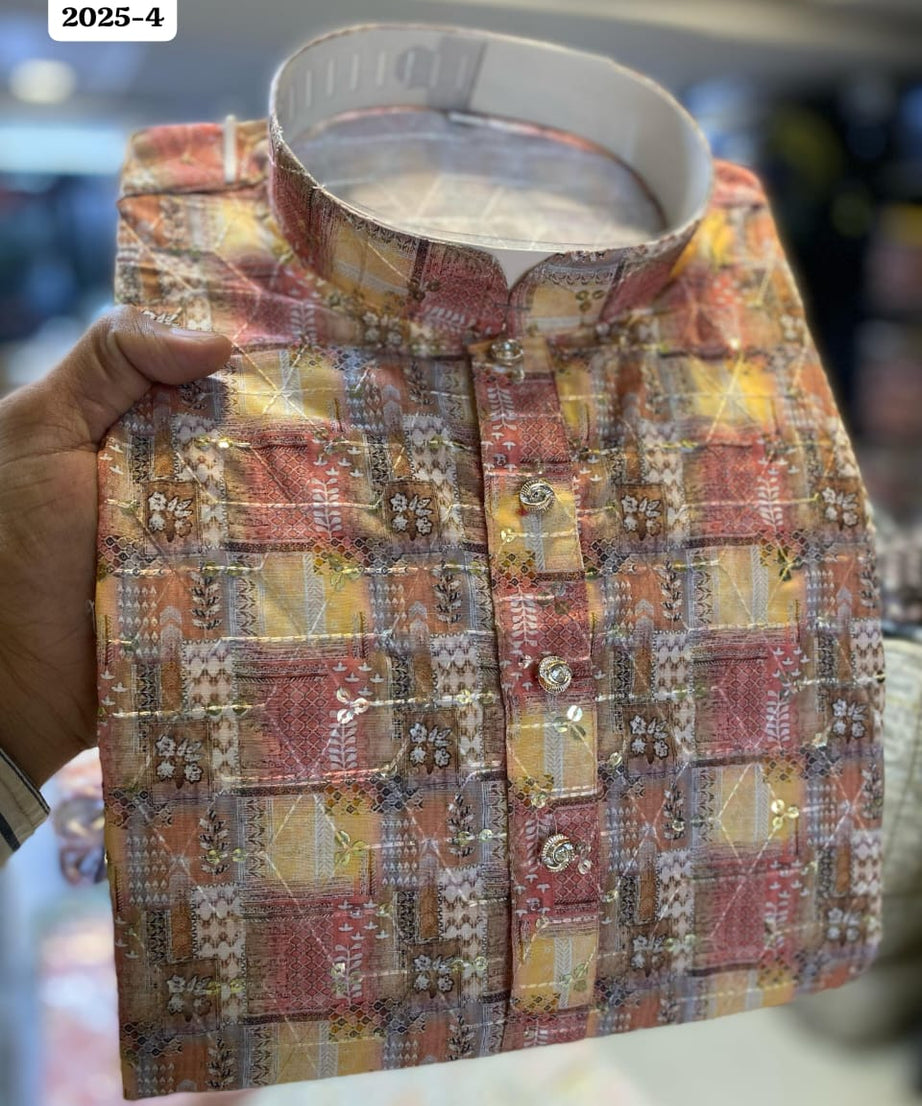 Men's Full Stitched Designer Traditional Wear Linen Kurta Pajama Set