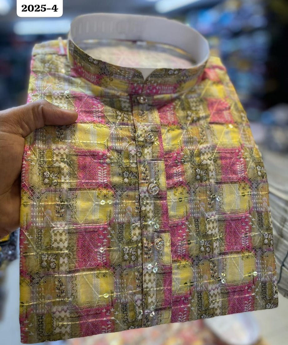 Men's Full Stitched Designer Traditional Wear Linen Kurta Pajama Set