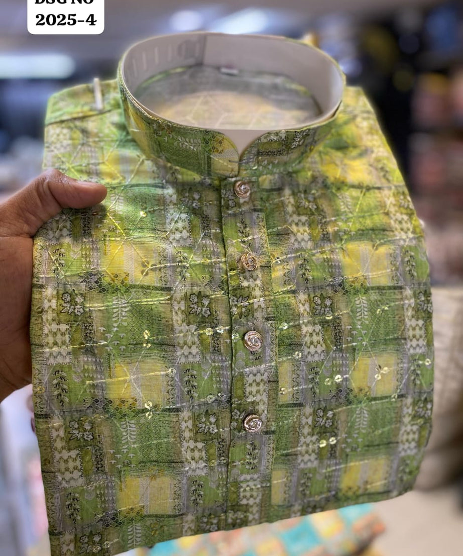 Men's Full Stitched Designer Traditional Wear Linen Kurta Pajama Set