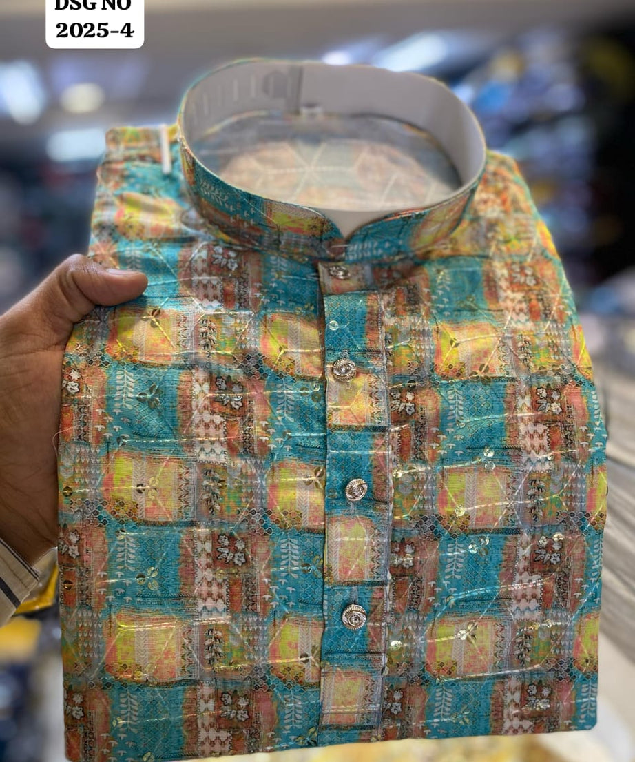 Men's Full Stitched Designer Traditional Wear Linen Kurta Pajama Set