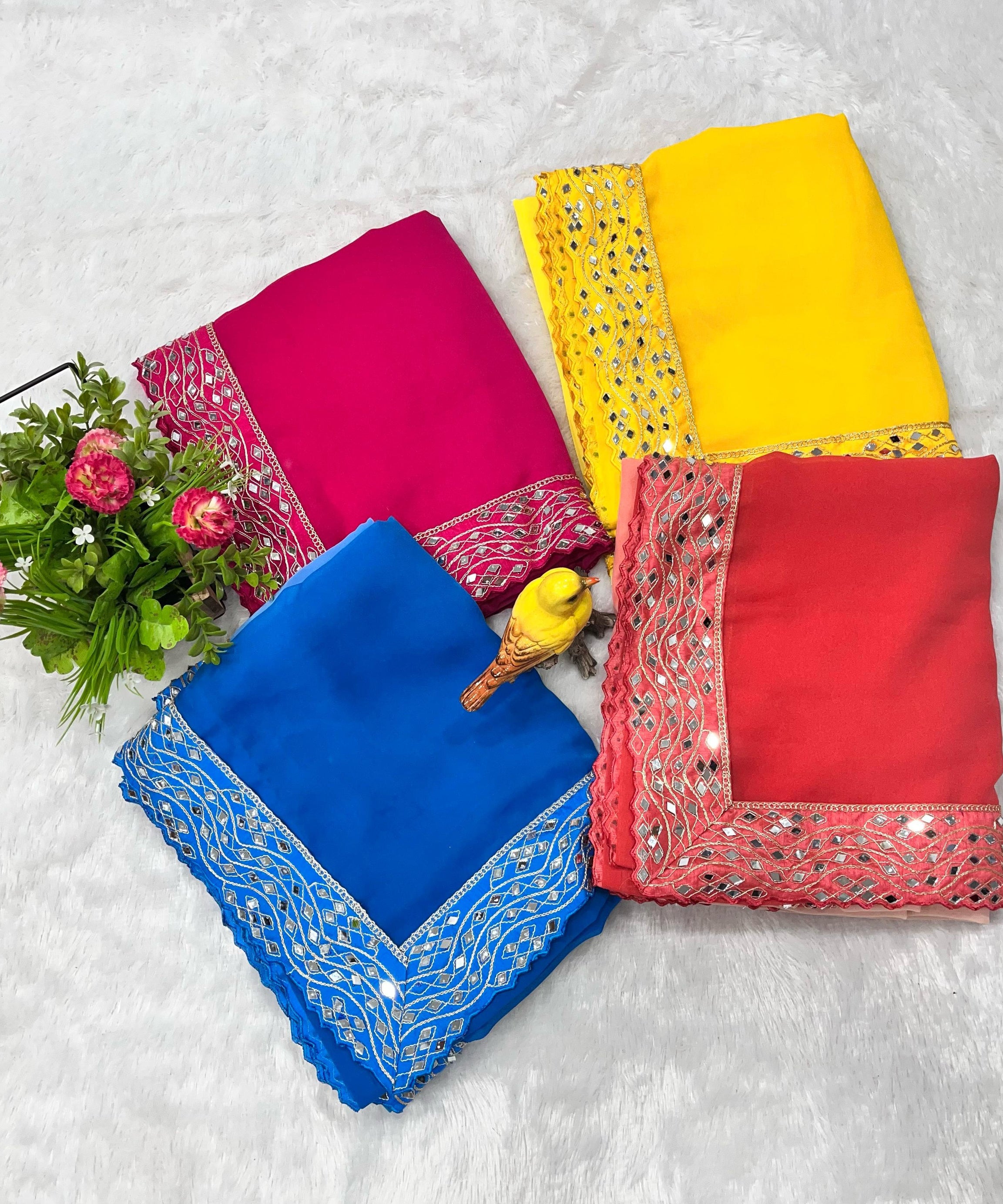 Heavy Faux Georgette Dark to Light Shaded With Designer Embroidered Saree With Blouse