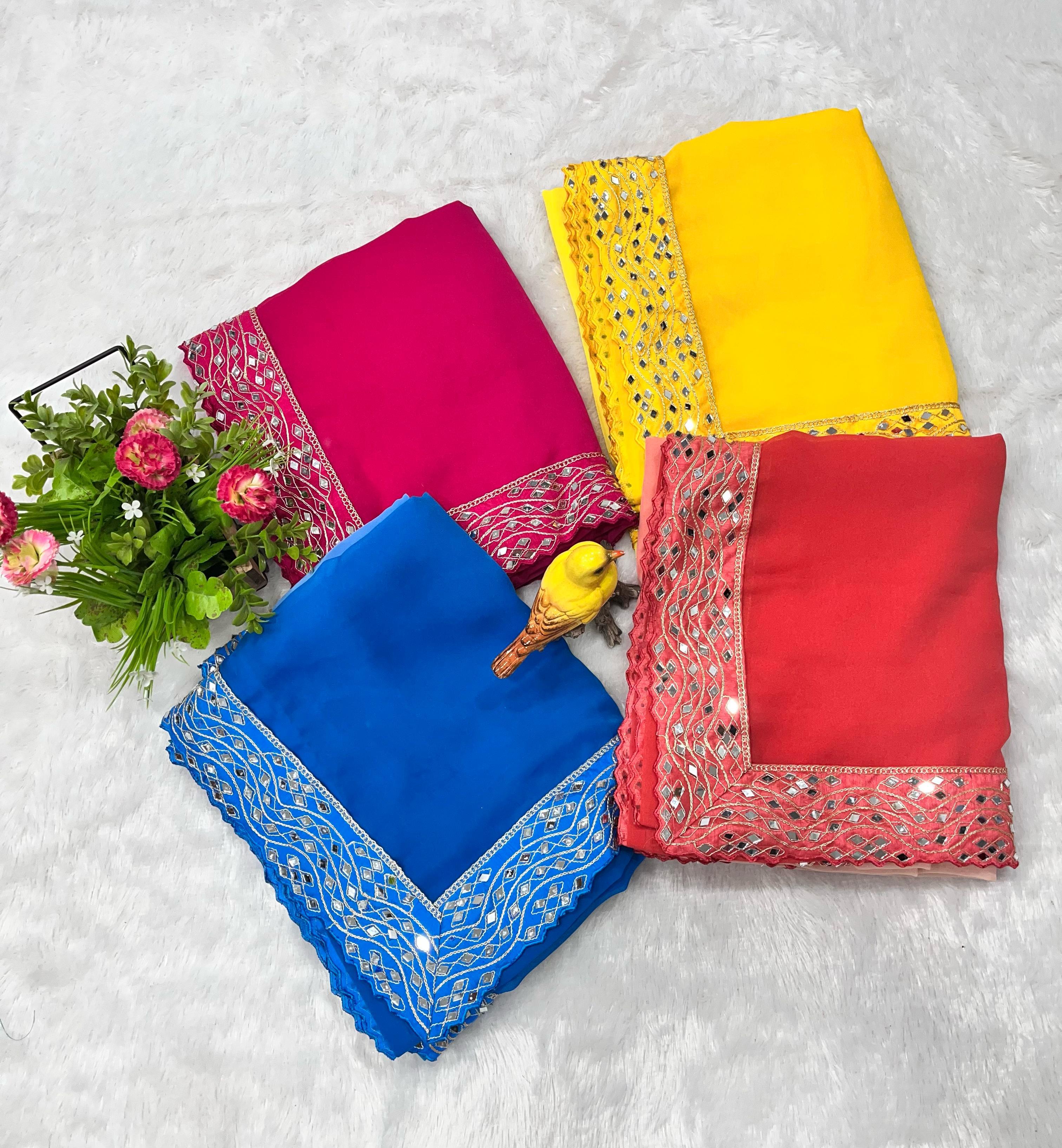 Heavy Faux Georgette Dark to Light Shaded With Designer Embroidered Saree With Blouse