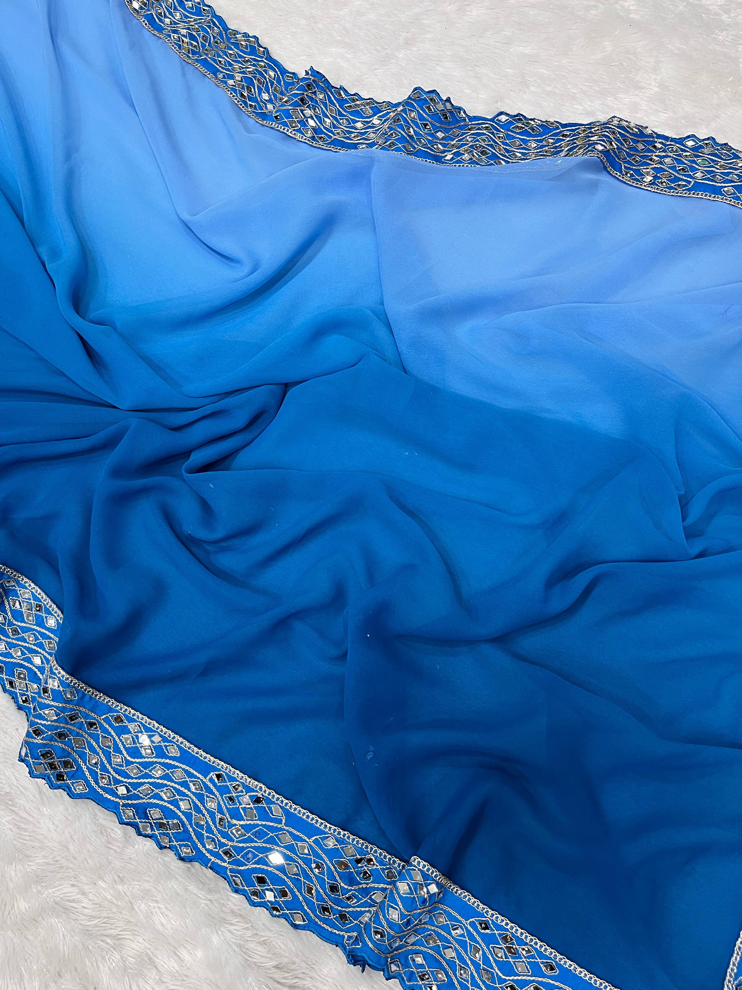 Heavy Faux Georgette Dark to Light Shaded With Designer Embroidered Saree With Blouse