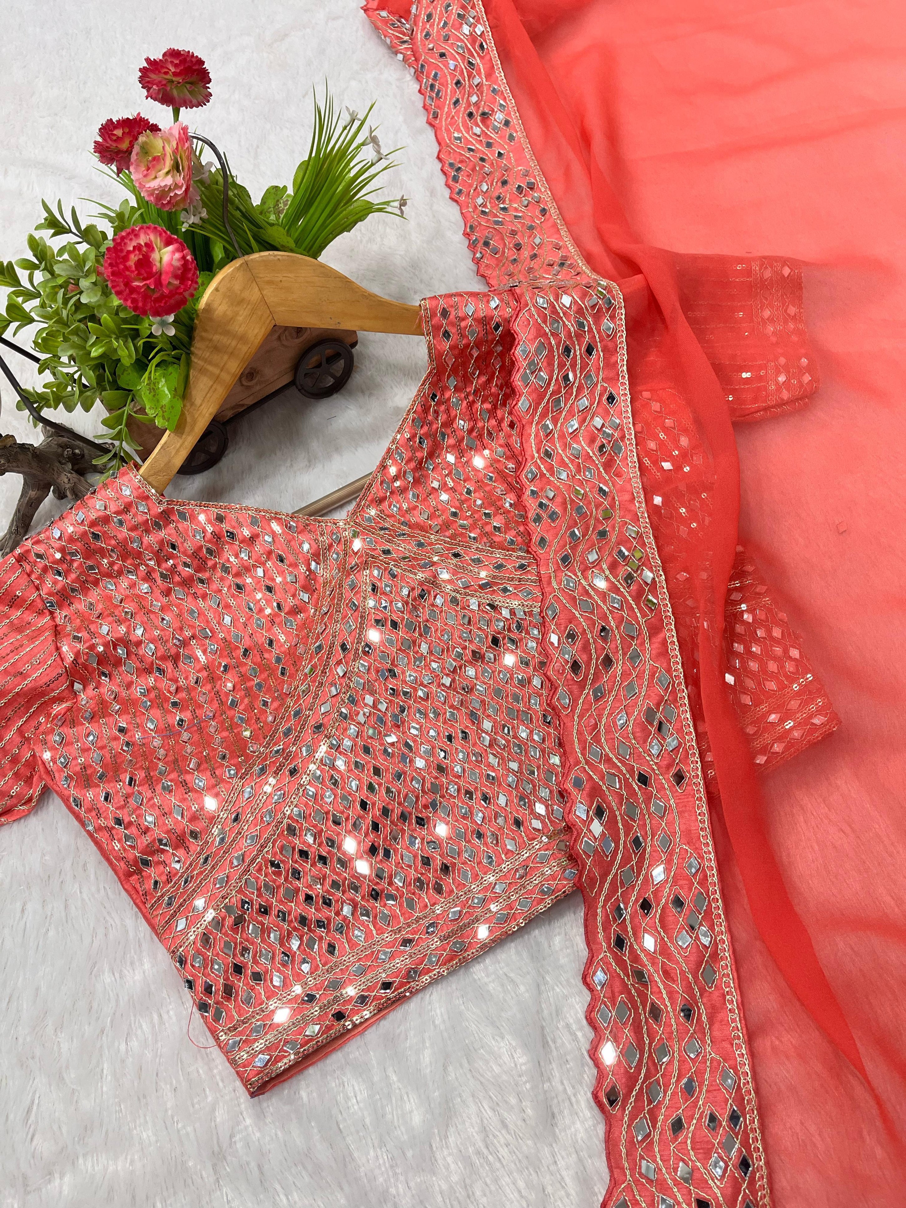 Heavy Faux Georgette Dark to Light Shaded With Designer Embroidered Saree With Blouse