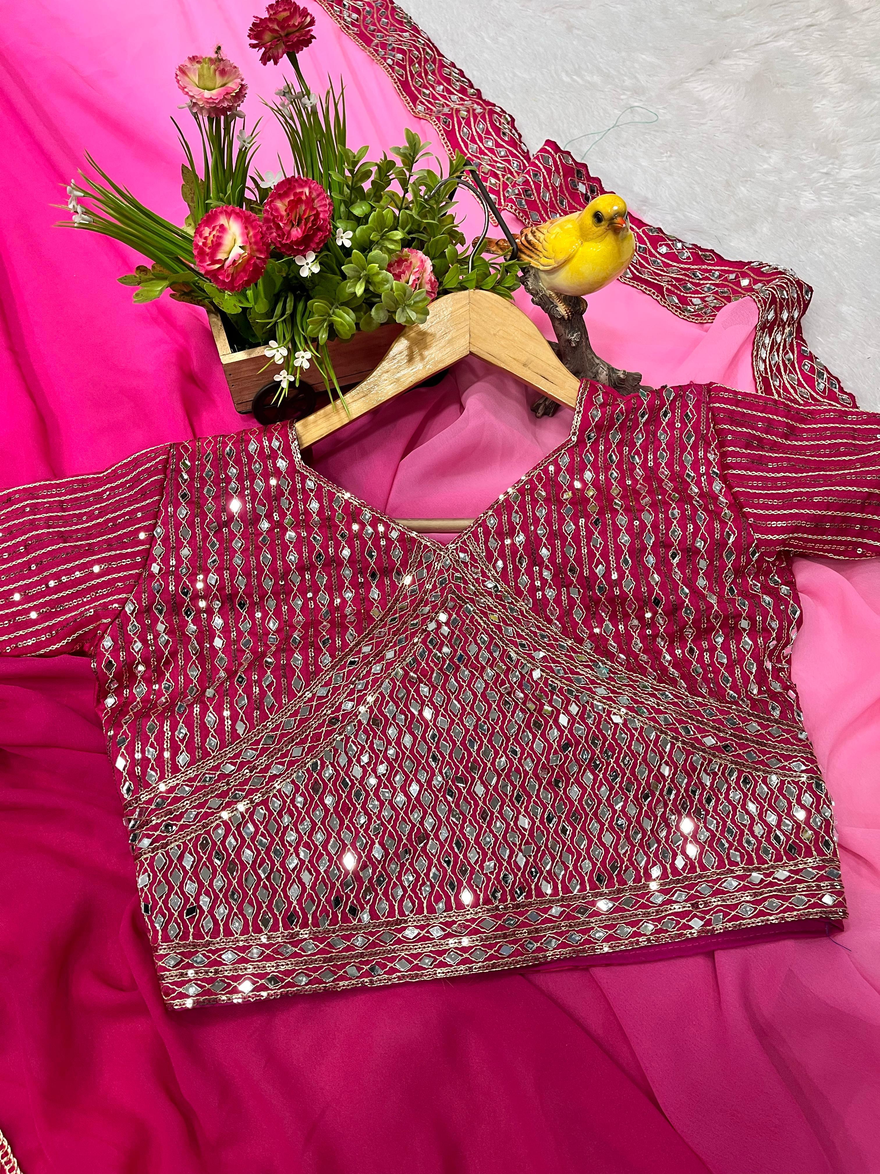 Heavy Faux Georgette Dark to Light Shaded With Designer Embroidered Saree With Blouse