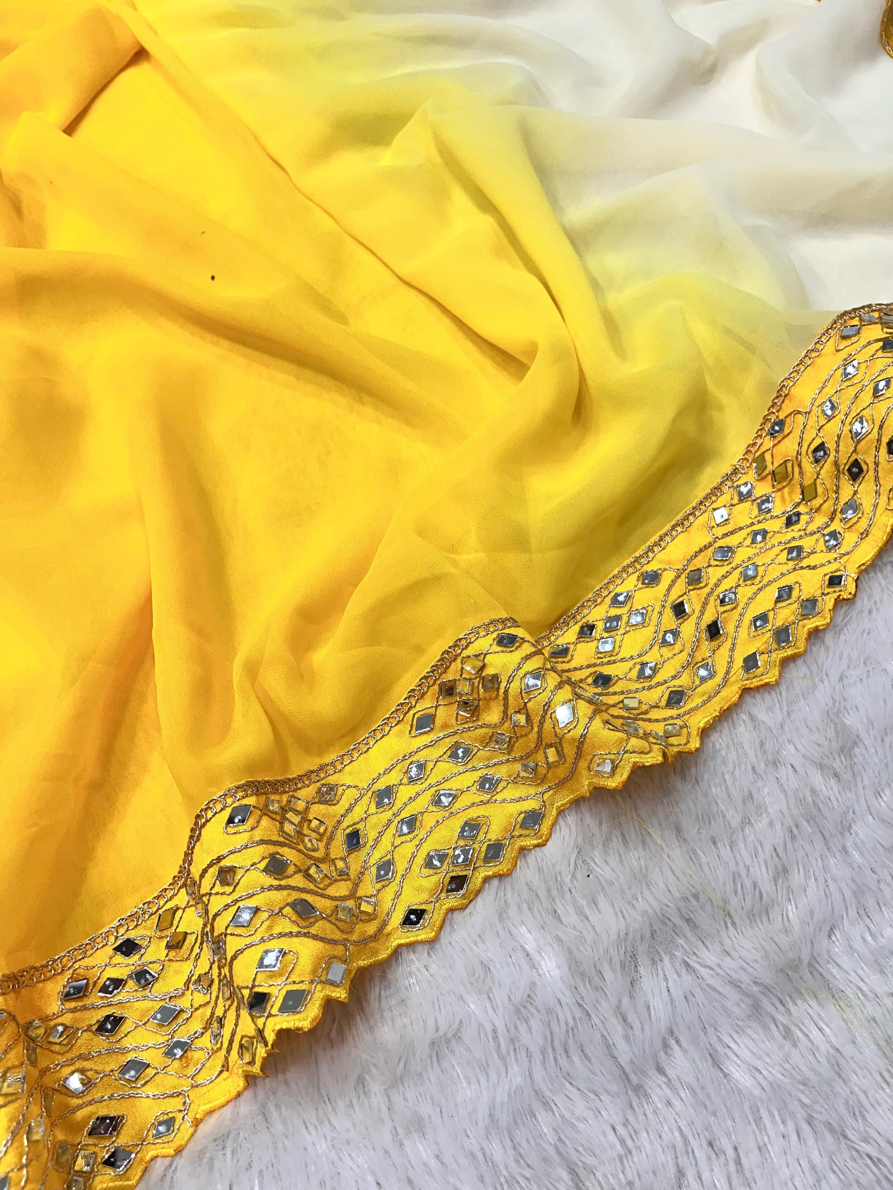 Heavy Faux Georgette Dark to Light Shaded With Designer Embroidered Saree With Blouse