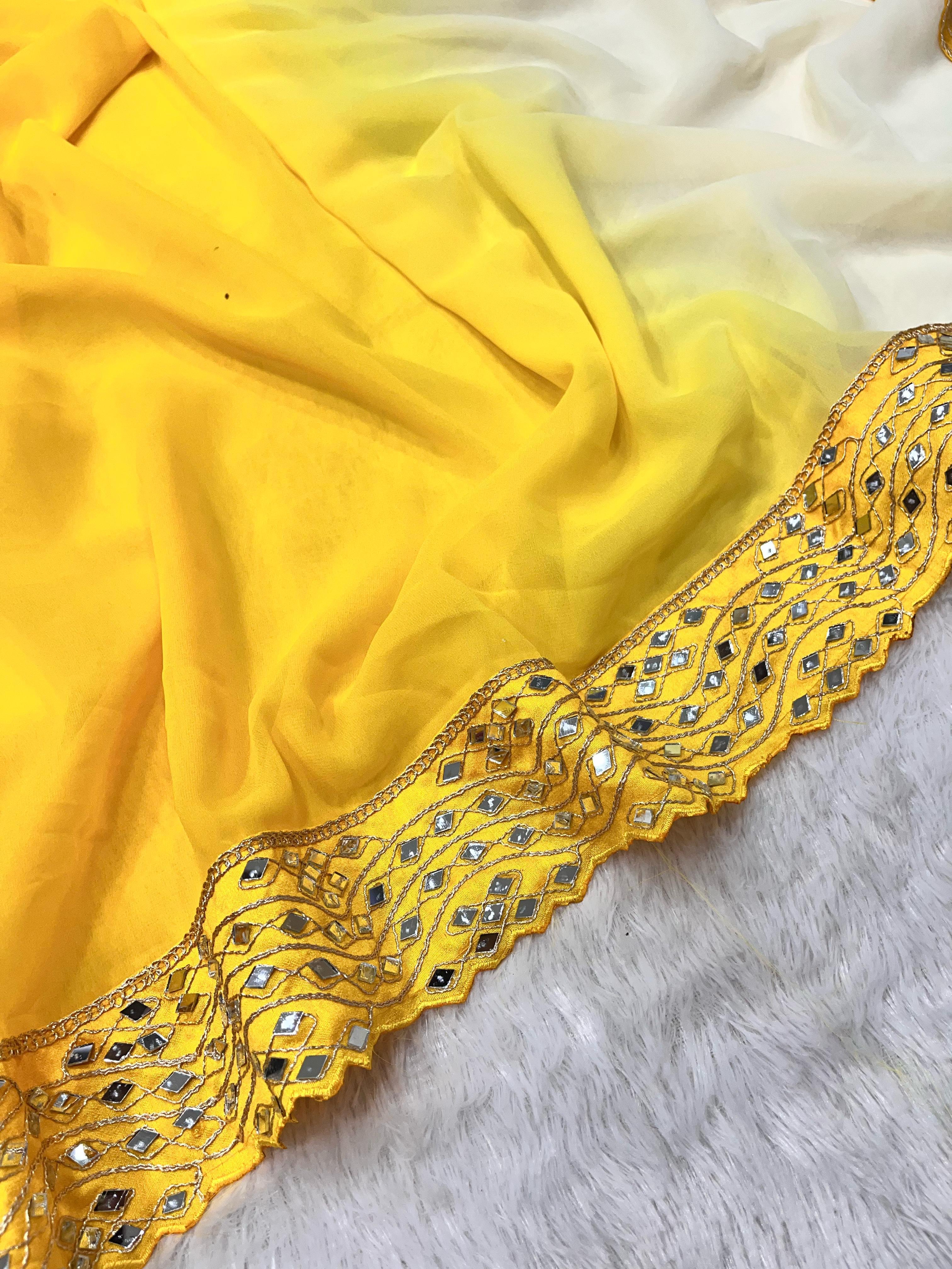 Heavy Faux Georgette Dark to Light Shaded With Designer Embroidered Saree With Blouse