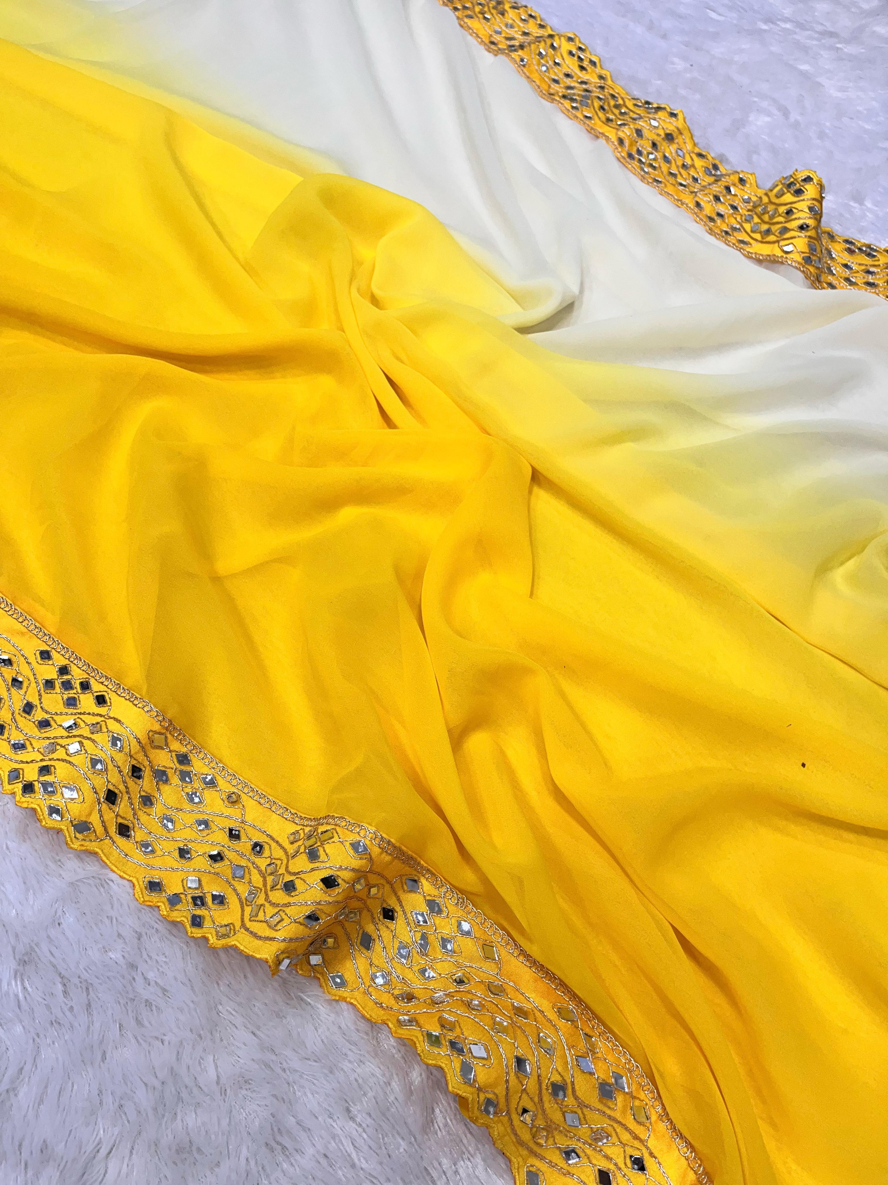 Heavy Faux Georgette Dark to Light Shaded With Designer Embroidered Saree With Blouse