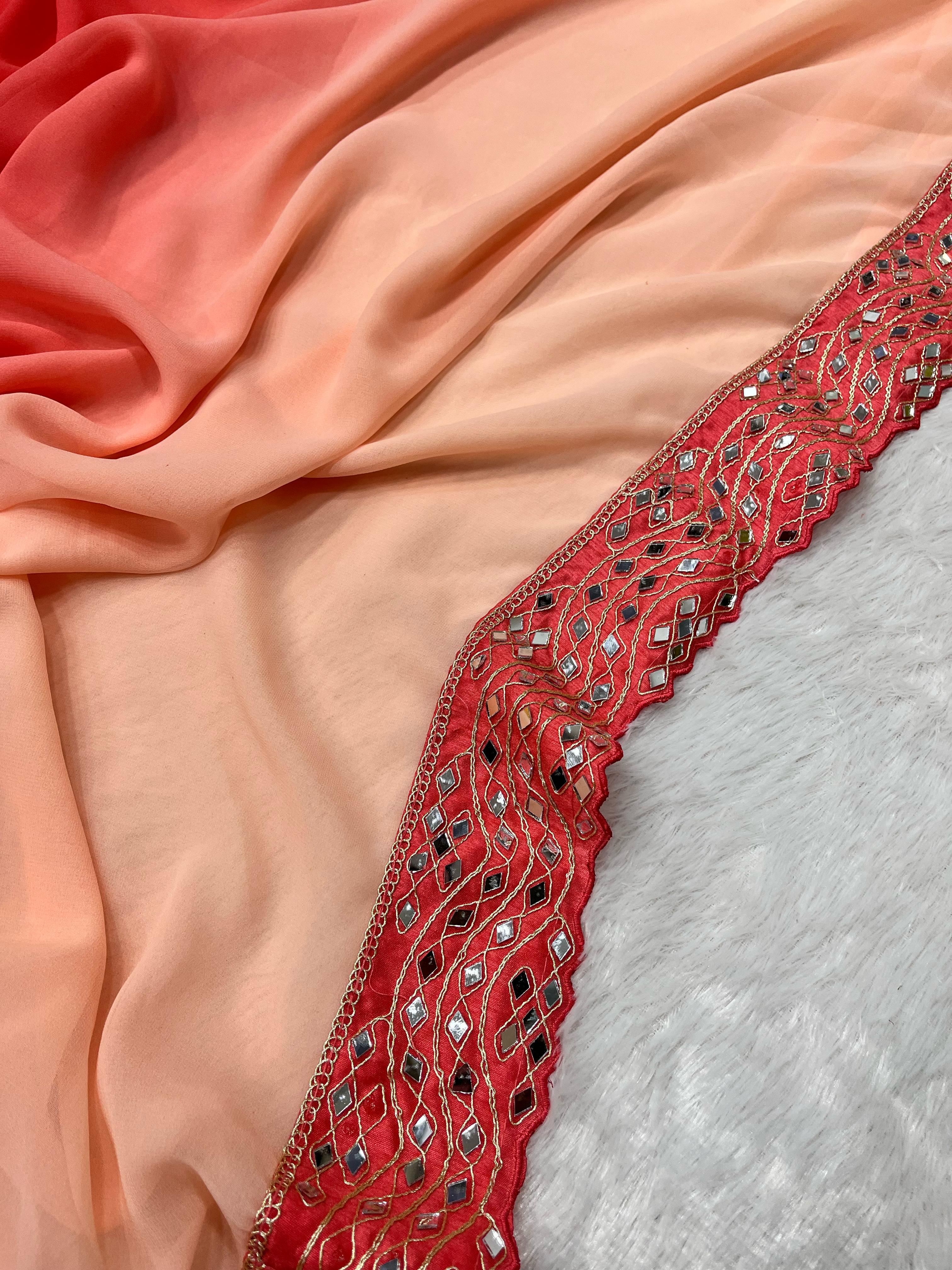 Heavy Faux Georgette Dark to Light Shaded With Designer Embroidered Saree With Blouse