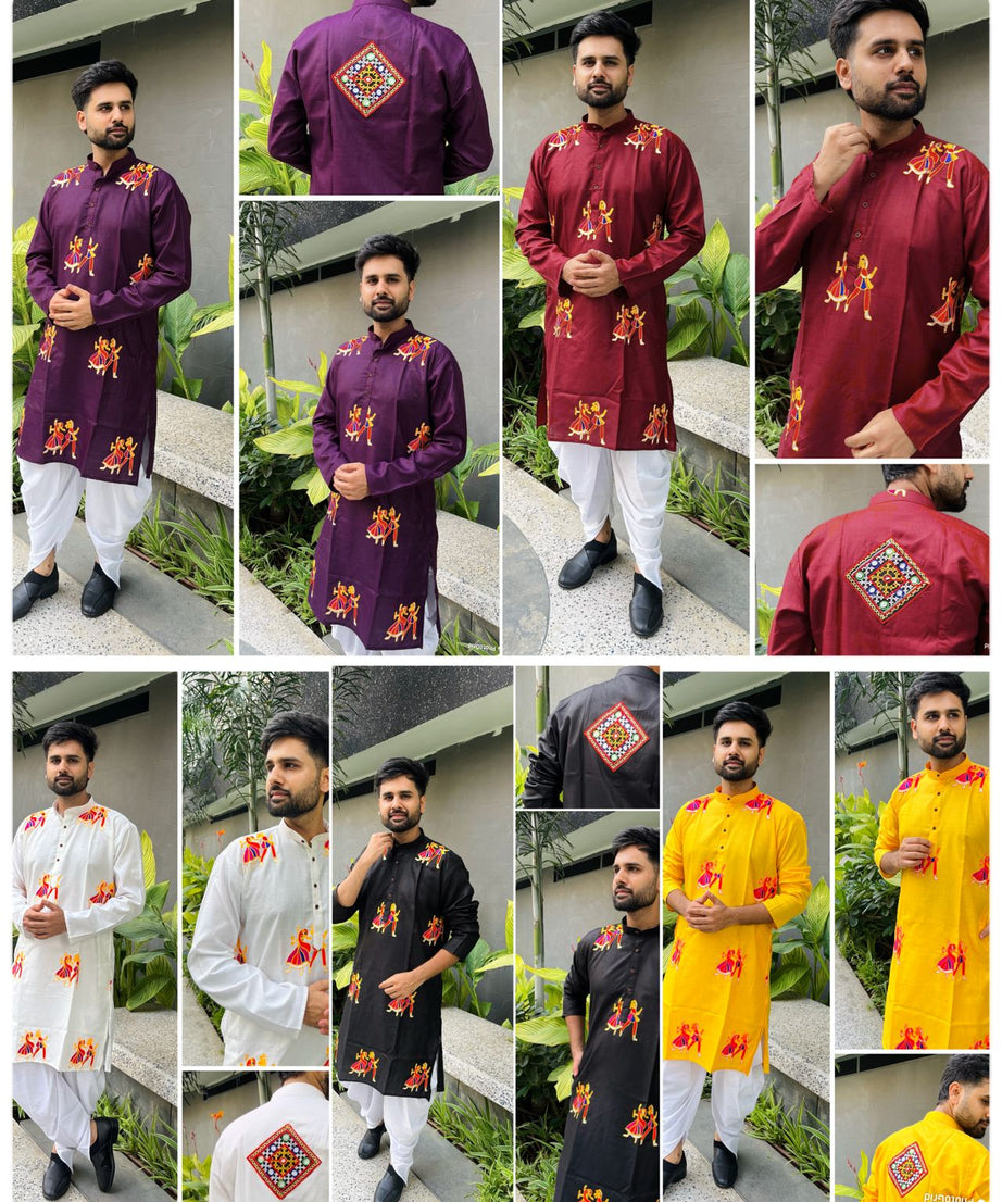 Cotton With Embroidery & Stylish Pattern Kurta With Dhoti For Men's