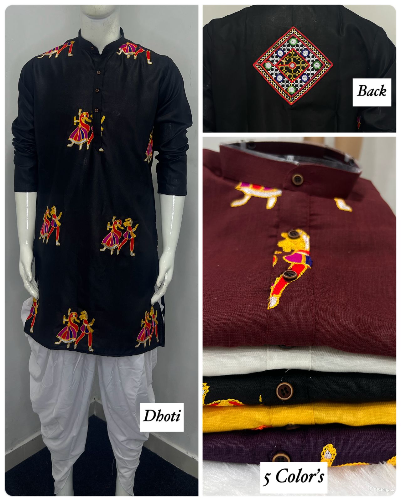 Cotton With Embroidery & Stylish Pattern Kurta With Dhoti For Men's