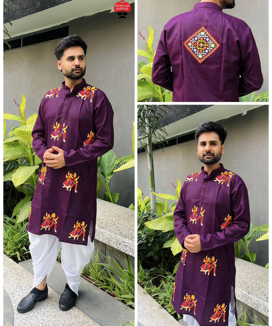 Cotton With Embroidery & Stylish Pattern Kurta With Dhoti For Men's
