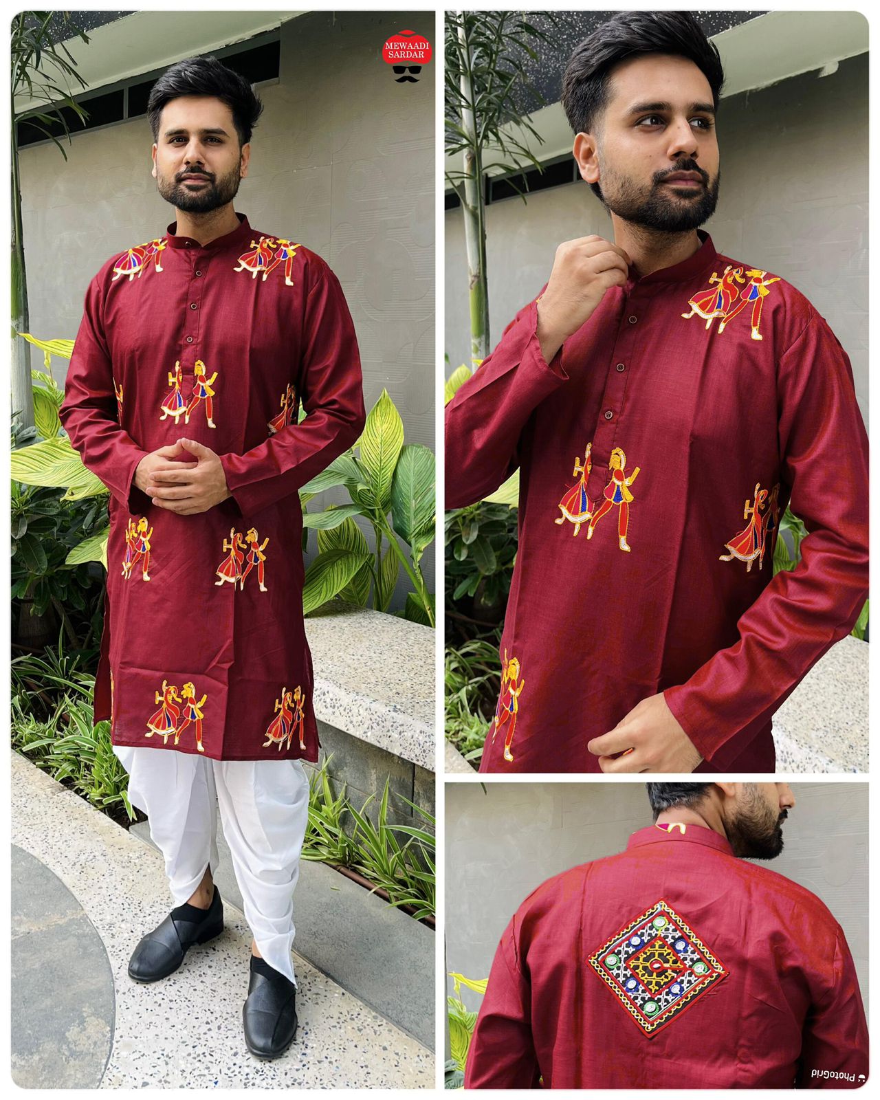 Cotton With Embroidery & Stylish Pattern Kurta With Dhoti For Men's