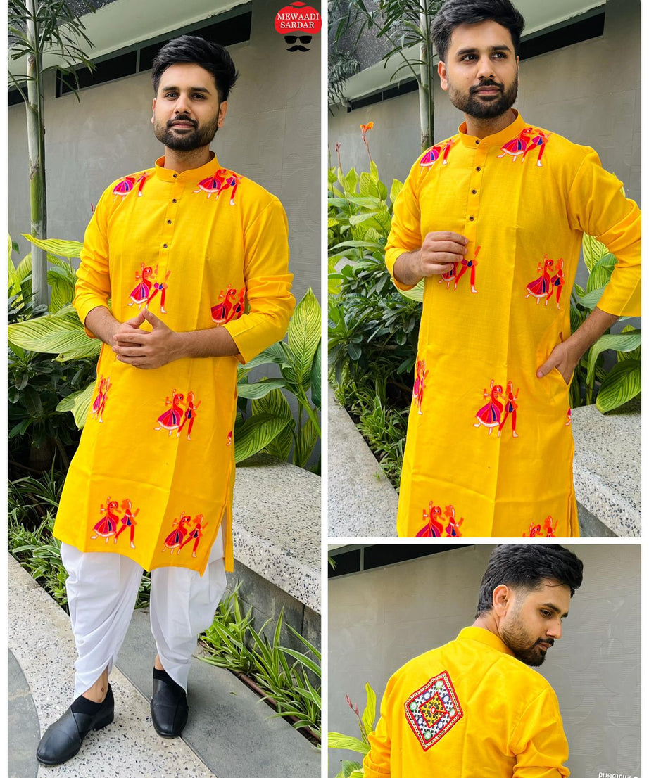 Cotton With Embroidery & Stylish Pattern Kurta With Dhoti For Men's