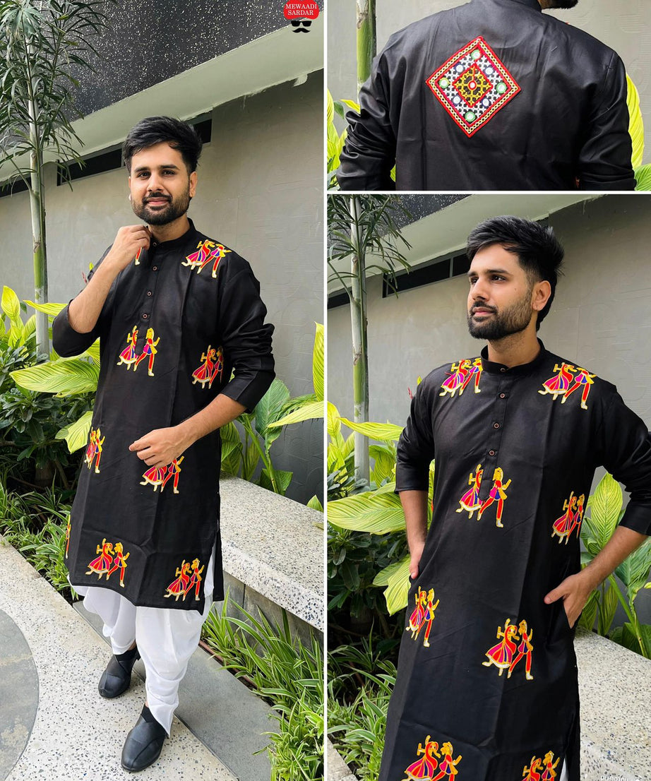 Cotton With Embroidery & Stylish Pattern Kurta With Dhoti For Men's