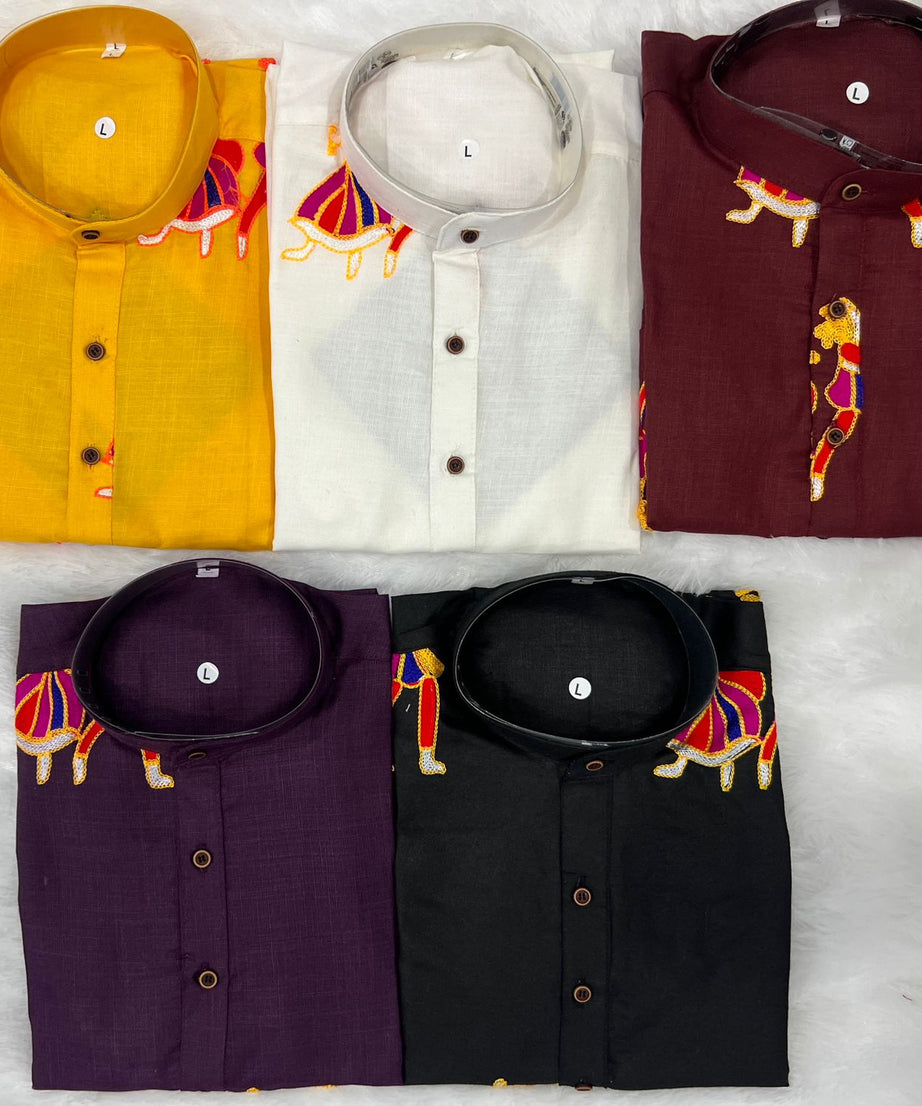 Cotton With Embroidery & Stylish Pattern Kurta With Dhoti For Men's