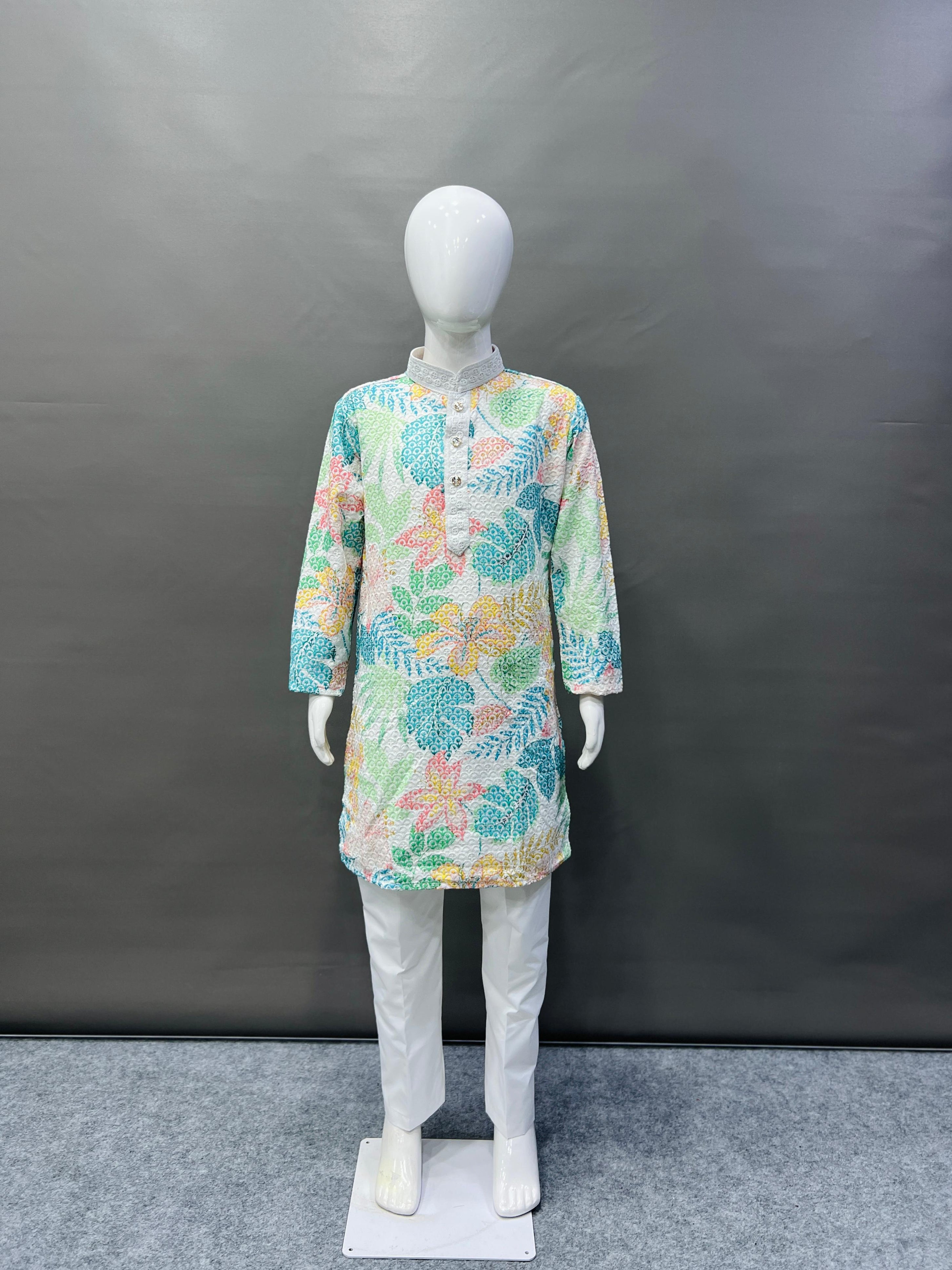 Kid's Full Stitched Heavy Rayon Classic Lucknowi Pattern Kurta With Pajama