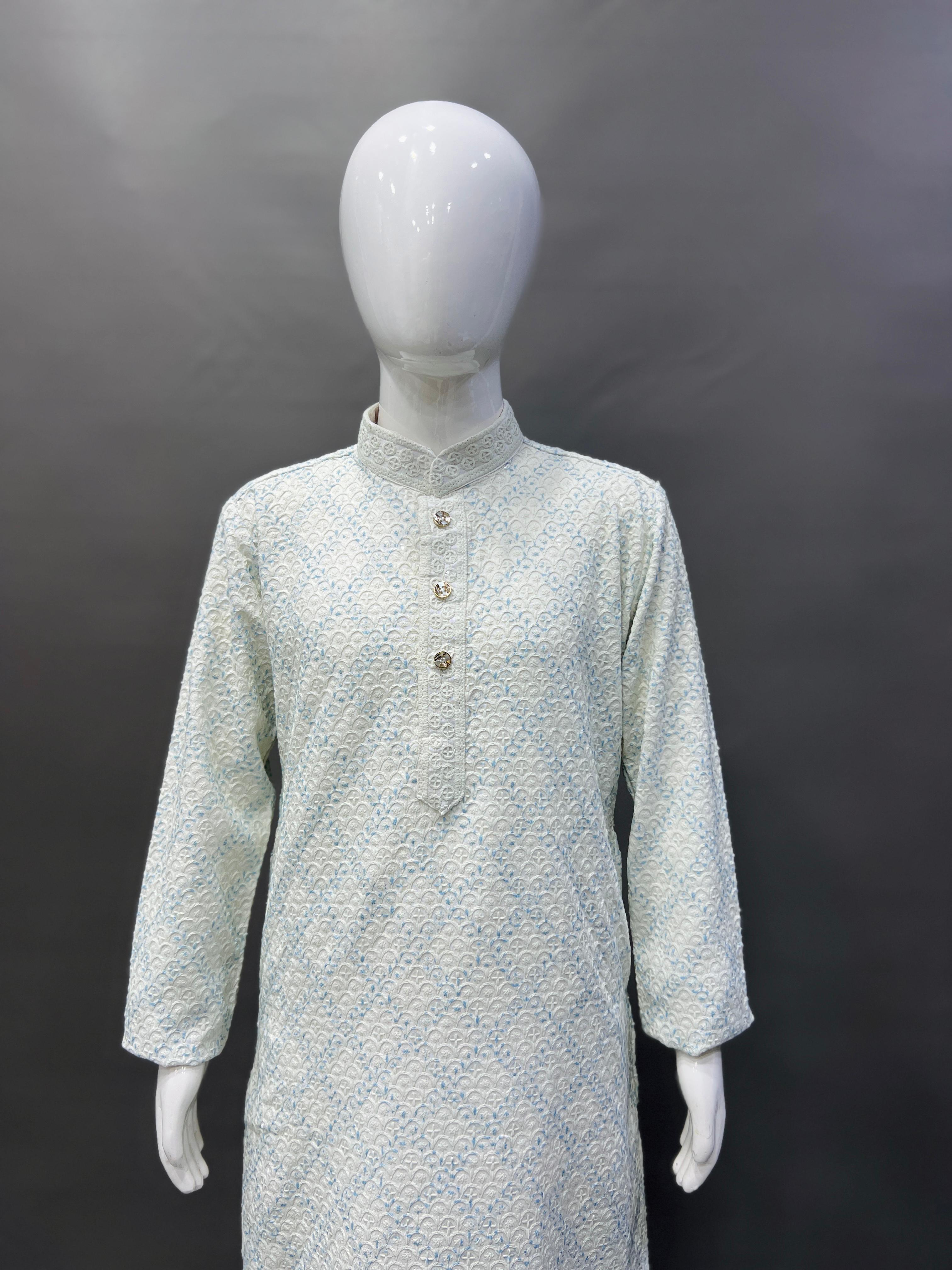 Kid's Full Stitched Heavy Rayon Classic Lucknowi Pattern Kurta With Pajama