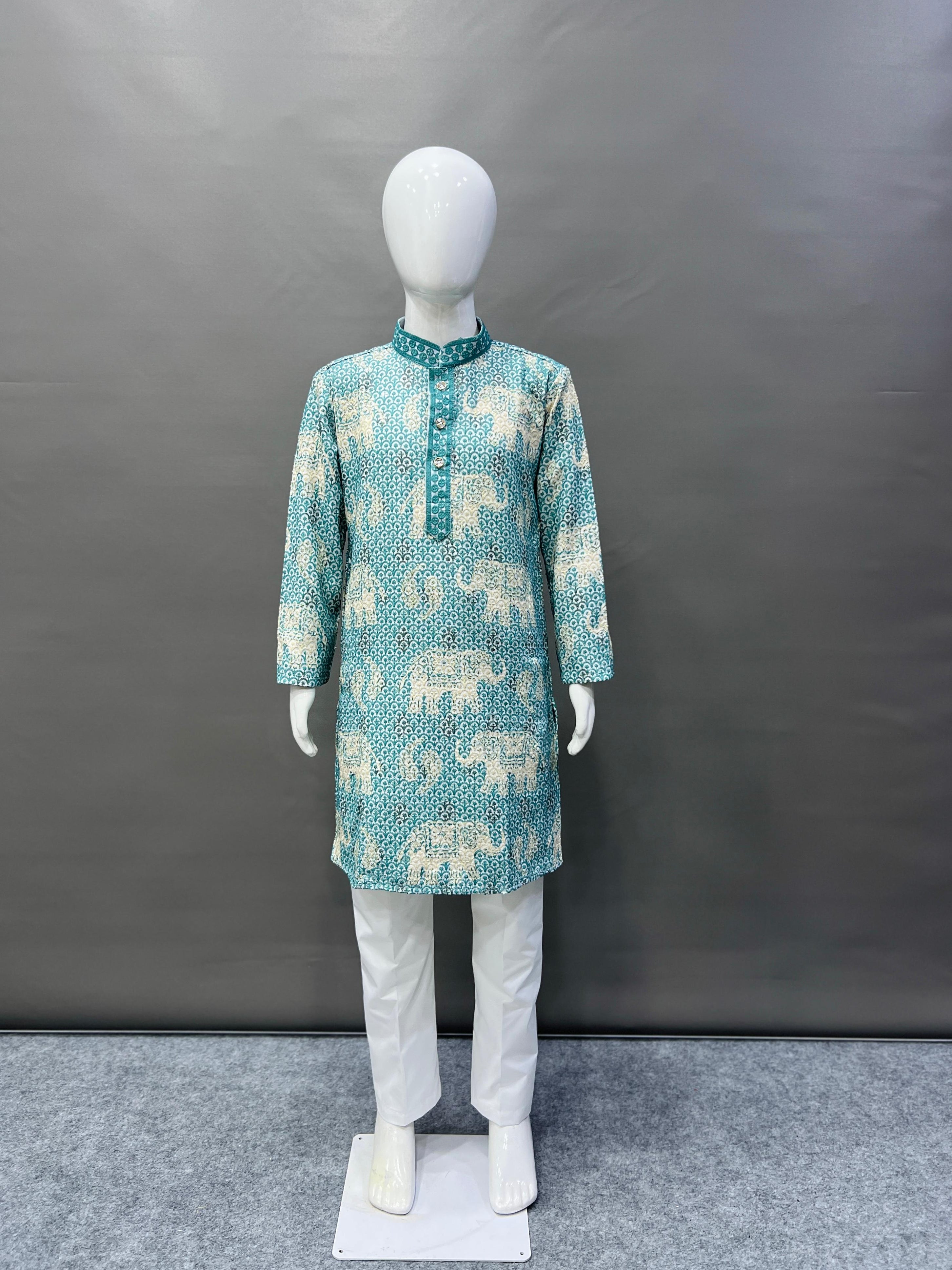 Kid's Full Stitched Heavy Rayon Classic Lucknowi Pattern Kurta With Pajama