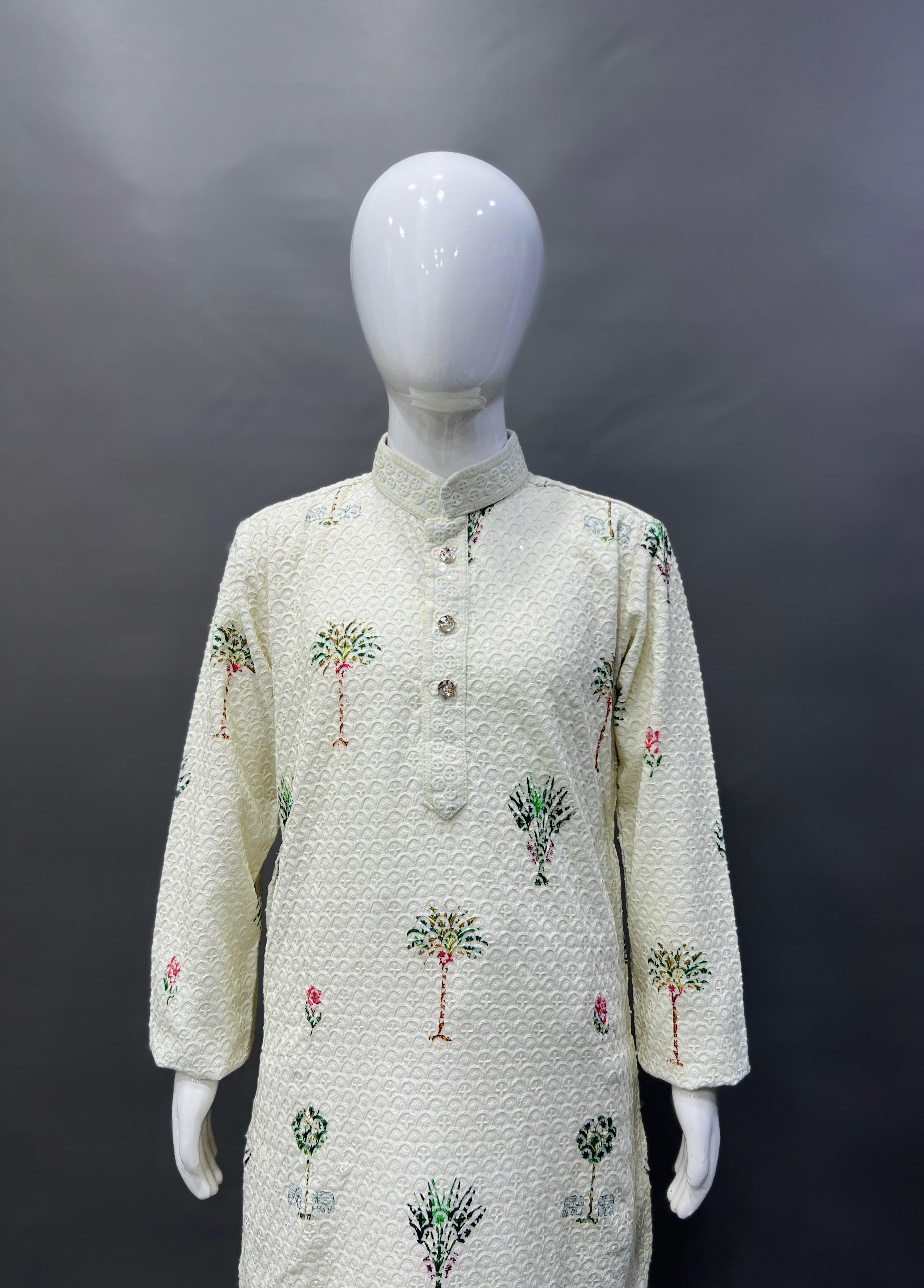 Kid's Full Stitched Heavy Rayon Classic Lucknowi Pattern Kurta With Pajama