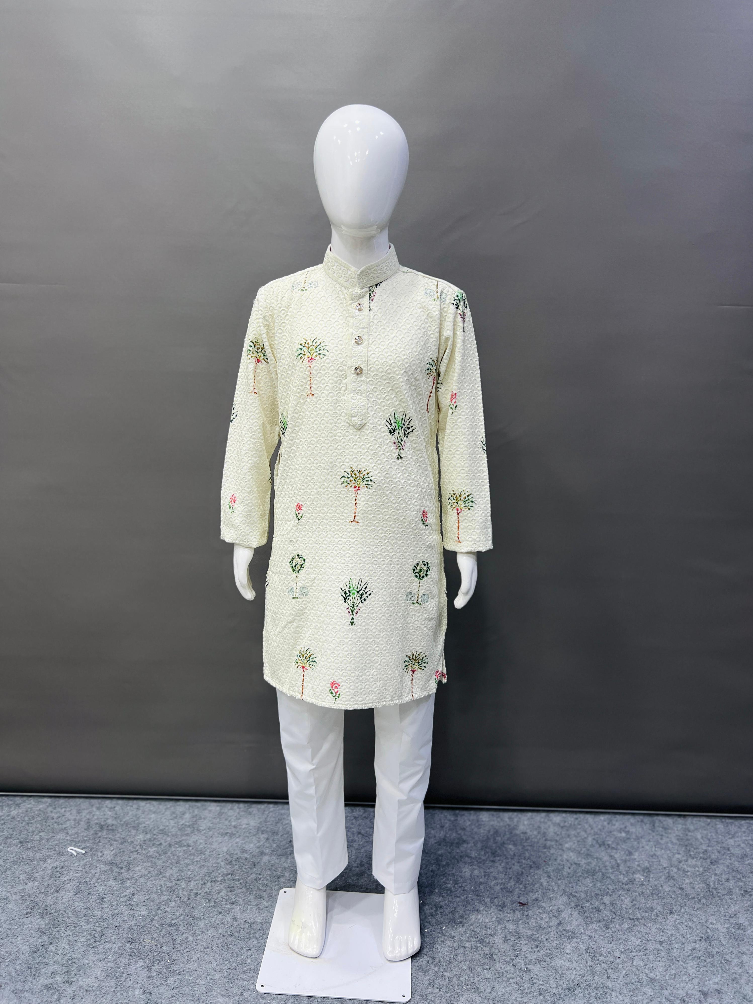Kid's Full Stitched Heavy Rayon Classic Lucknowi Pattern Kurta With Pajama