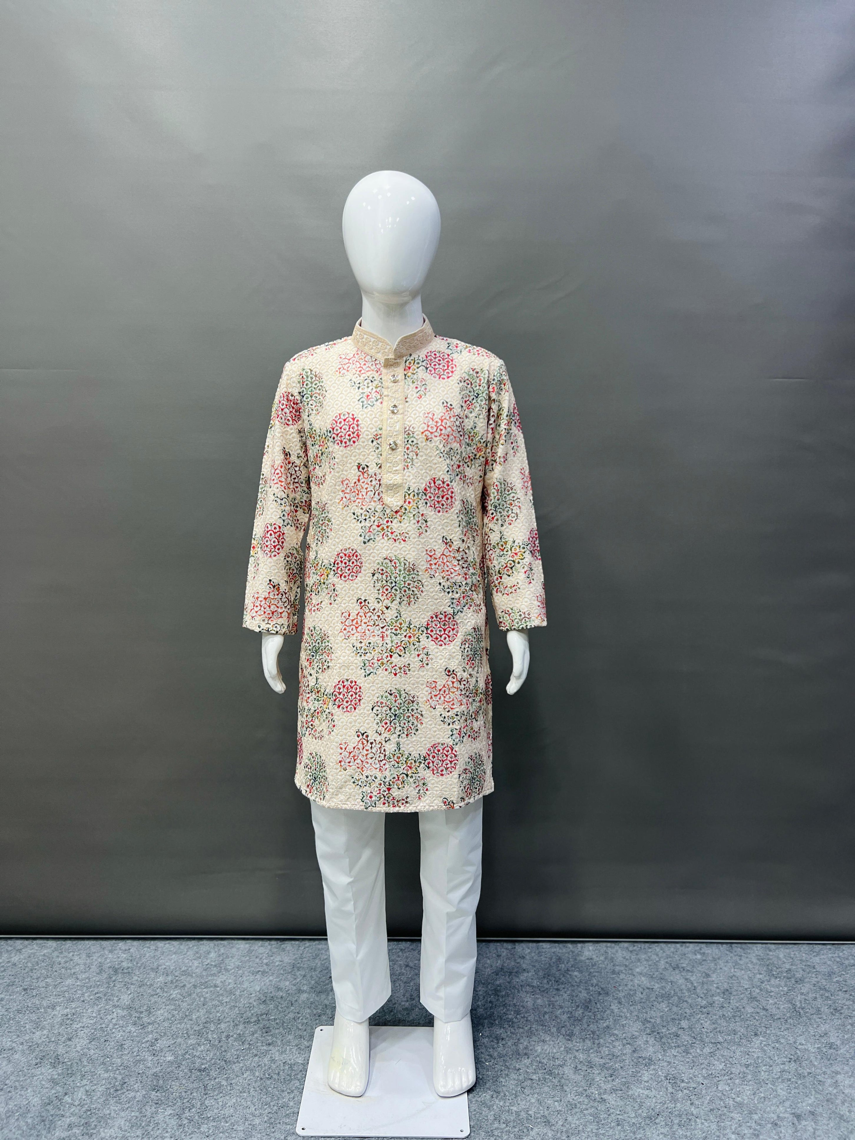Kid's Full Stitched Heavy Rayon Classic Lucknowi Pattern Kurta With Pajama
